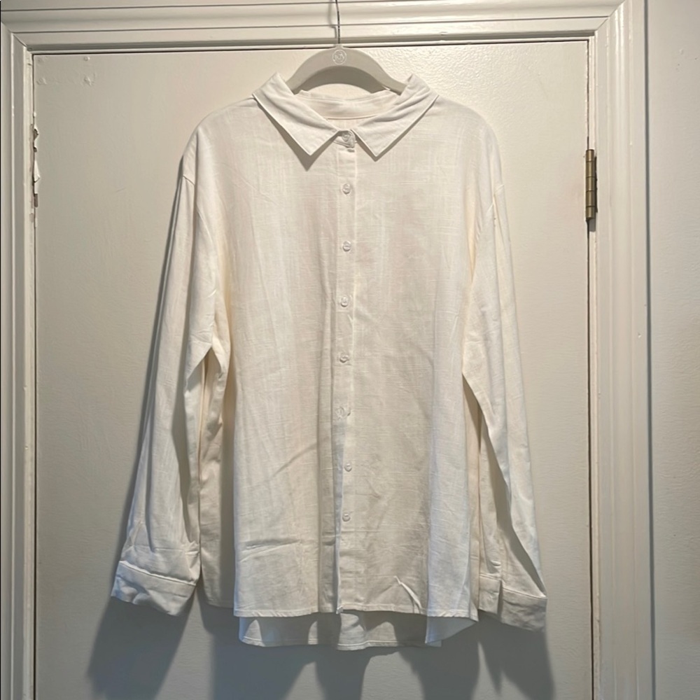 Source Unknown Ivory Textured Button Down Shirt - image 1